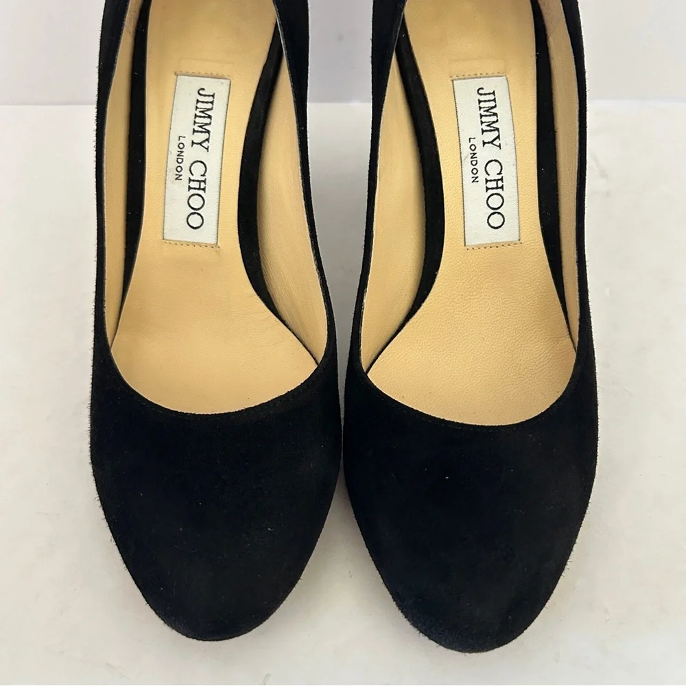 Jimmy Choo Billie Suede Pumps Block Heel Round Toe Minimalist Size US 5 EU 35 - Picture 4 of 14